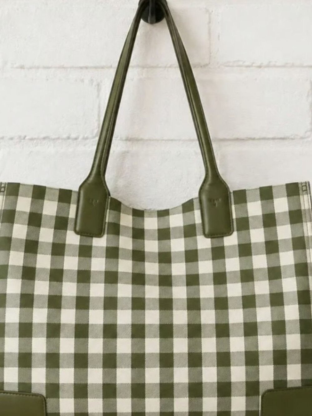 Tory Burch Ella Green & White Gingham Tote - Picture 2 of 5